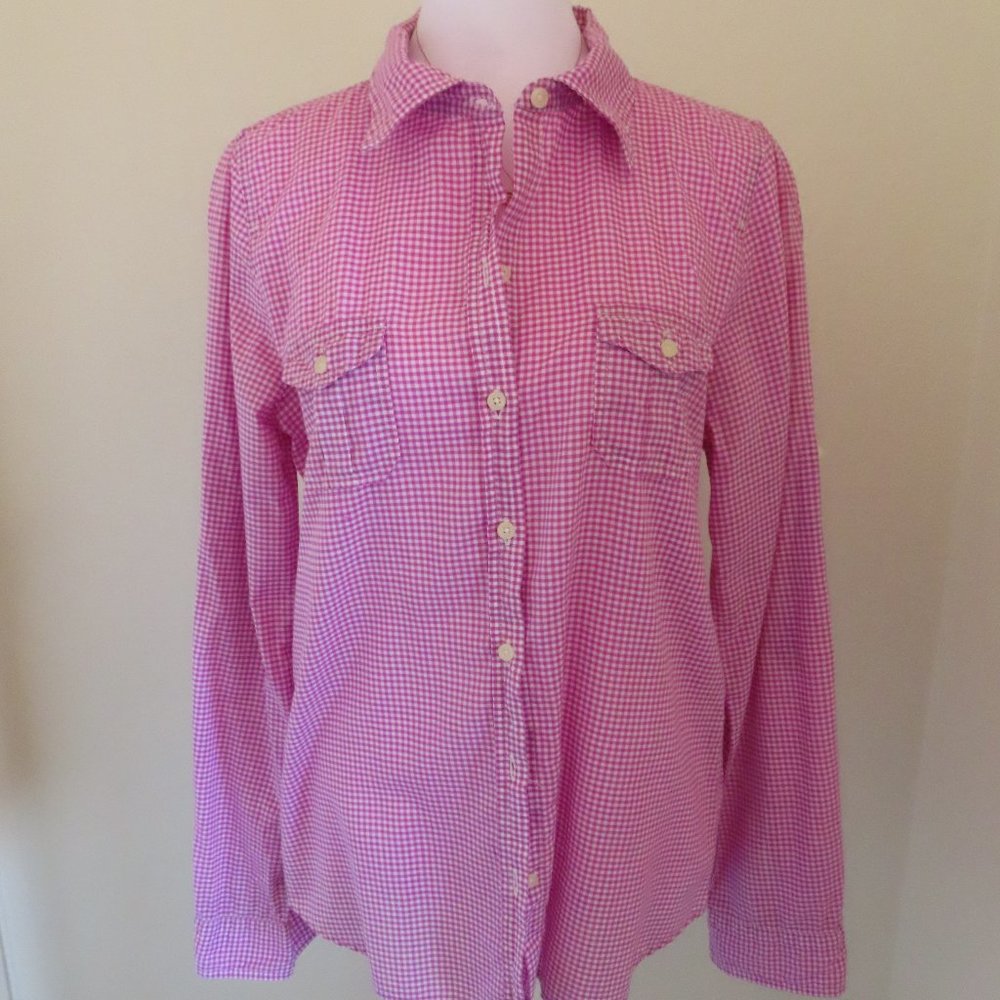 Pink Gingham Check Roll-Up Sleeve Shirt Size M I Love H Eighty One